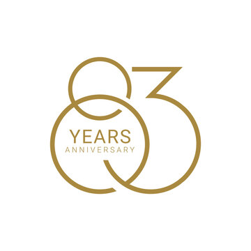 83, 83rd Years Anniversary Logo, Golden Color, Vector Template Design element for birthday, invitation, wedding, jubilee and greeting card illustration.