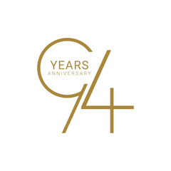 94th, 94 Years Anniversary Logo, Golden Color, Vector Template Design element for birthday, invitation, wedding, jubilee and greeting card illustration.