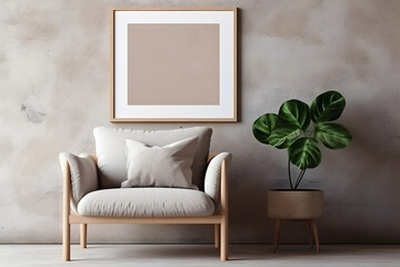 Stylish interior, plants and elegant personal accessories. Mock up image, home decor. Interior design, minimalism, calm beige tone
