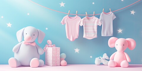 baby child announcement, baby shower banner, with copy space
