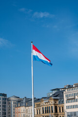 Views of flag of Luxembourg country in Luxembourg or Luxembourg City capital city and one of de facto capitals of European Union