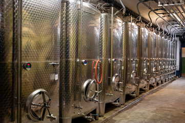 Production of cremant sparkling wine in south part of Luxembourg country on bank of Moezel, also known as Mosel, Moselle or Musel river.