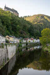 Fototapeta na wymiar Views of Vianden commune with town status in Oesling, north-eastern Luxembourg, capital of canton of Vianden lies on the Our river, near border between Luxembourg and Germany.