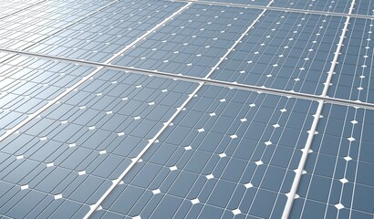 Close-up of Solar cell farm power plant eco technology. Solar panel close-up. Concept of sustainable resources and renewable energy. 