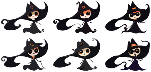 Halloween witch vector pack. Ideal for creating scrapbooks, greeting cards, party invitations, posters, tags, and sticker kits.