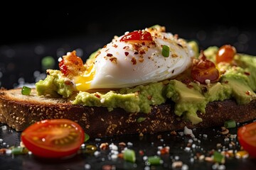 Close-up shot of Avocado Toast, showcasing creamy avocado slices atop a perfectly toasted artisanal bread.