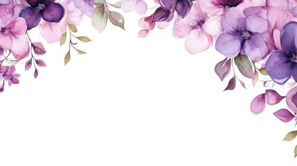 Fototapeta na wymiar A Serene Symphony: Purple Watercolor Flowers Blossoming on a White Canvas