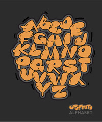 Graffiti alphabet. Comic style hand drawn lettering. Street art design.