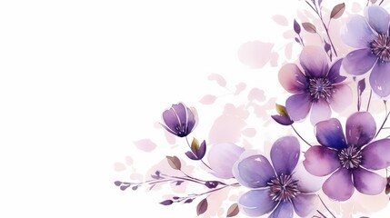 Fototapeta premium A Serene Symphony: Purple Watercolor Flowers Blossoming on a White Canvas