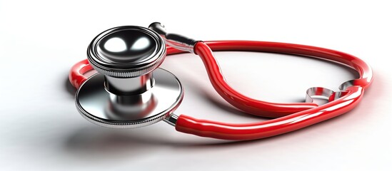 Red stethoscope isolated on white background. 3D illustration - obrazy, fototapety, plakaty