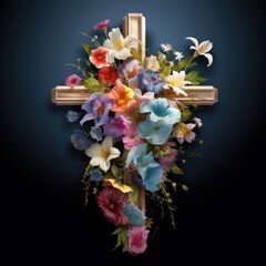 Naklejka na ściany i meble christian cross with flowers easter cross 