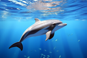 Cute dolphine cruises in the the Pacific Ocean