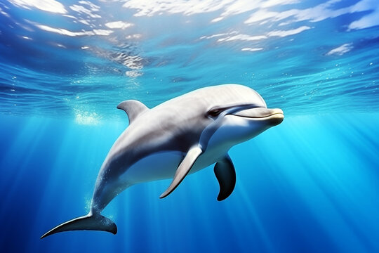 Cute dolphine cruises in the the Pacific Ocean