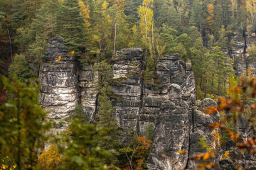 Landscape impression of saxony switzerland around the bastei bridge near dresden in saxony,...