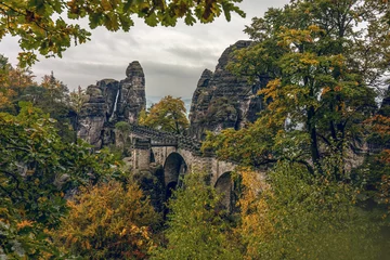 Foto auf Acrylglas Basteibrücke Landscape impression of saxony switzerland around the bastei bridge near dresden in saxony, germany, in autumn