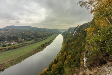 Papier Peint photo autocollant Le pont de la Bastei Landscape impression of saxony switzerland around the bastei bridge near dresden in saxony, germany, in autumn