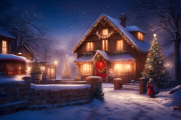 Traditional Christmas festive winter village