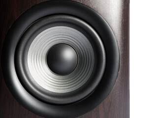 One wooden sound speaker on white background, closeup