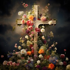Fototapeta premium christian cross with flowers easter cross 