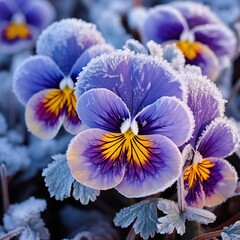 Macro view of frosty pansies