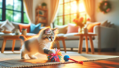 お家で遊んでいるかわいい子猫 - obrazy, fototapety, plakaty