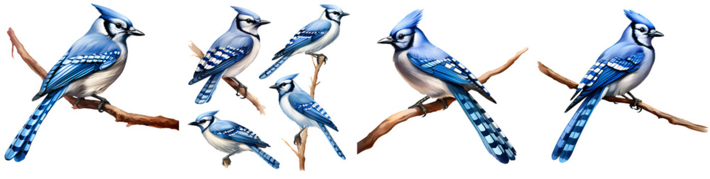Blue jay bird watercolor illustration clipart. Generative AI