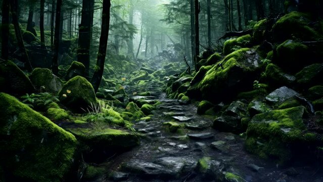 Rain in the forest. Seamless looping 4K time lapse video footage