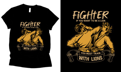 fighter if you want to be a lion you must train with lions karate t-shirt design - obrazy, fototapety, plakaty