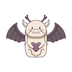 minimalist cute dragon with heart design with transparent background