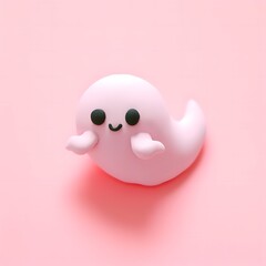 A cute ghost made of clay on a pink background