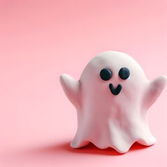 A cute ghost made of clay on a pink background