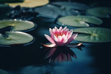 Beautiful flower lotus or water  lily floating on water
