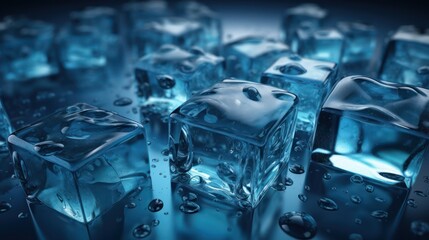 Blue melting ice cubes crystal structure background