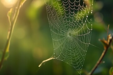 Cobweb on green blurred Background
