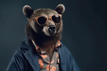 Foto op Plexiglas Cool looking bear wearing funky fashion dress and black sunglasses  © SaraY Studio 