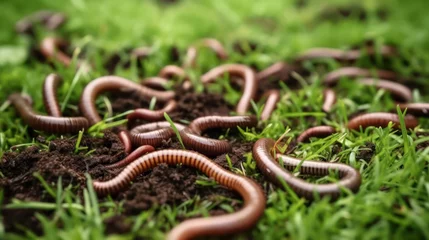 Fotobehang earthworms on wet soil,wallpaper background,eathworms farming  © SaraY Studio 