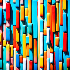 Rough brushes, horizontal lines, vertical lines, close-up. Closeup of abstract rough colorful multicolored art painting texture, with oil brushstroke, pallet knife paint on canvas. Generative AI (생성형)