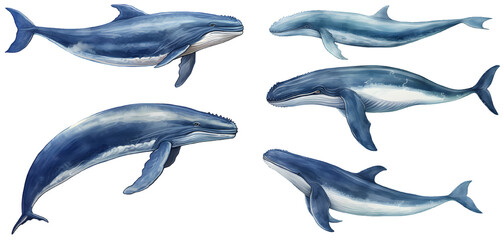 Blue whale watercolor illustration clipart. Generative AI - obrazy, fototapety, plakaty