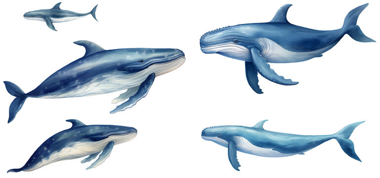 Blue whale watercolor illustration clipart. Generative AI