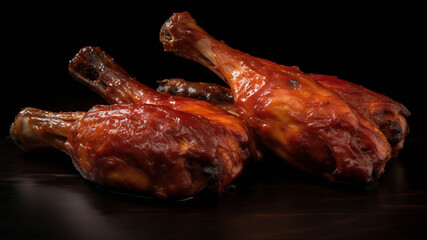 Grilled chicken legs on a black background, close-up. AI Generative