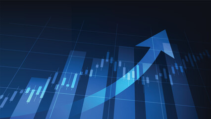 finance background. uptrend arrow with candlesticks and bar chart show economy business statistics