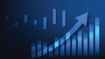 finance background. uptrend arrow with candlesticks and bar chart show economy business statistics