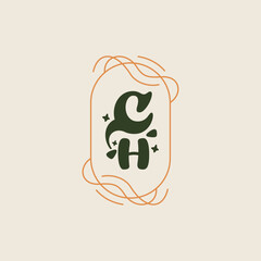 letter CH Elegant wedding alphabet. Typography luxury classic lettering serif fonts decorative logo vintage retro concept.