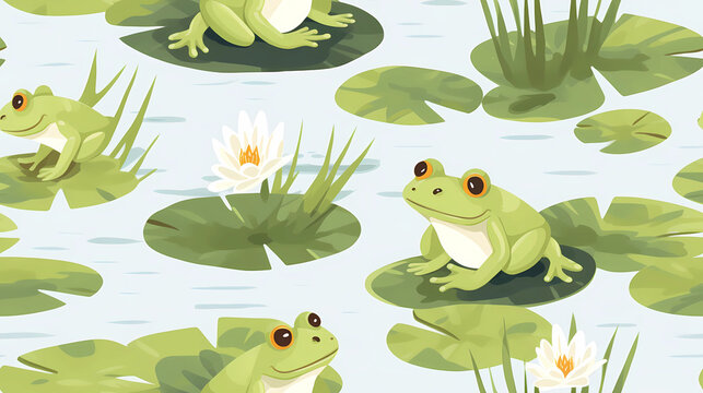 Frog Pattern by a Freshwater Pond seamless pattern