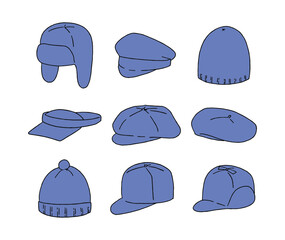 青の帽子のイラストセット