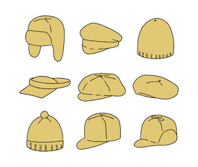 黄色の帽子のイラストセット