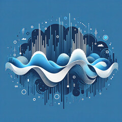 Rhythmic Currents: Abstract Sound Wave Visualization - obrazy, fototapety, plakaty