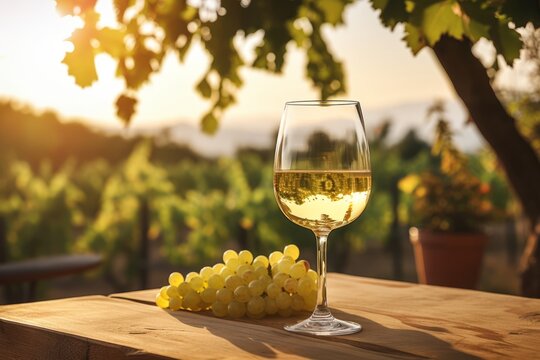 Enjoying the rich flavors of Viognier wine in the serene ambiance of a sunlit vineyard