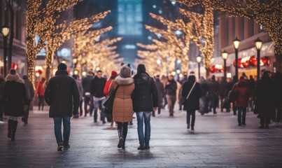 People walk on street in Christmas night festive