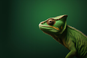 A Chameleon on a Green, brown background, showcasing minimal retouching and a clean, minimalistic image.